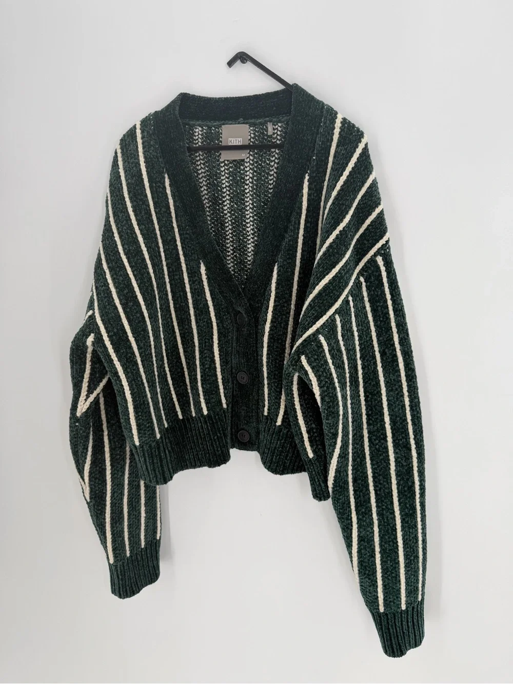 Kith Effie Striped Cropped Knitted Cardigan In Stadium
